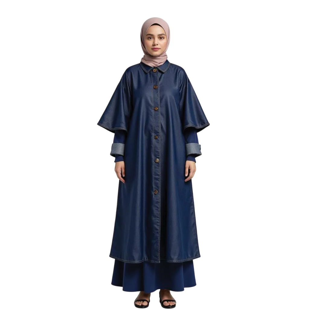 Sultana Denim Abaya With Cape Sleeves
