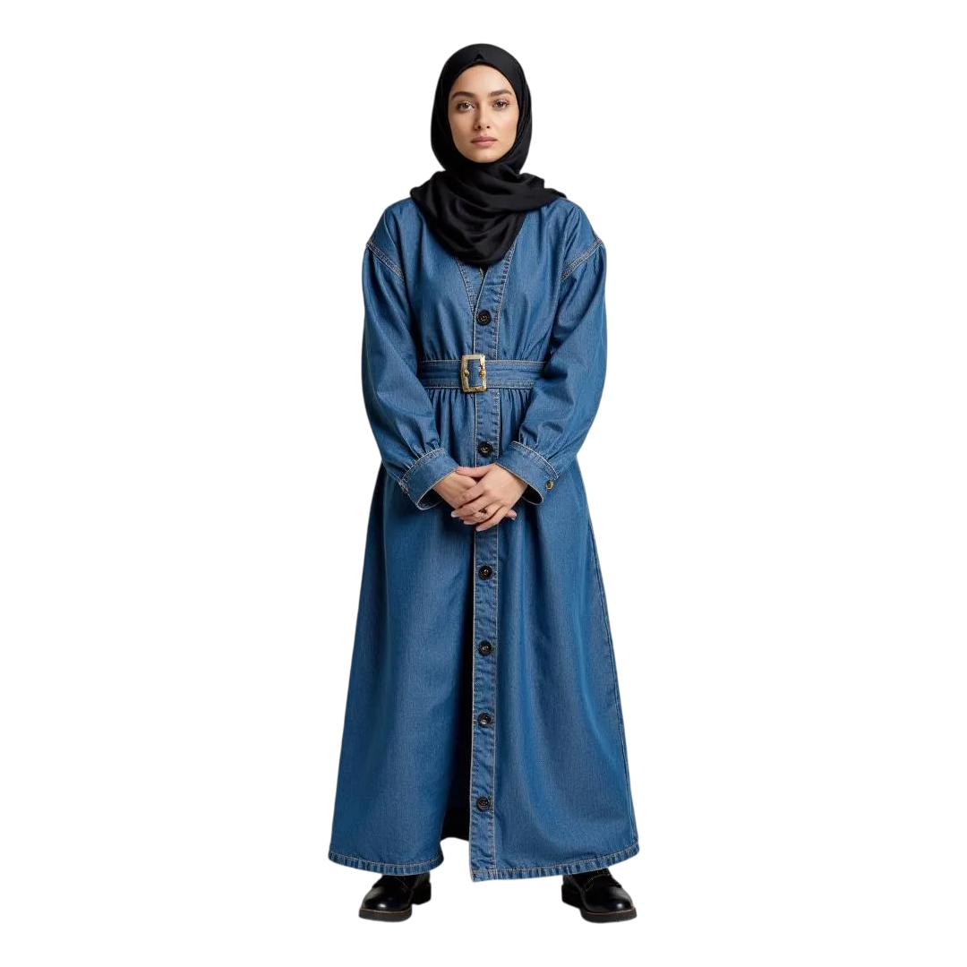 "Azure Summer Denim Trench coat Abaya"