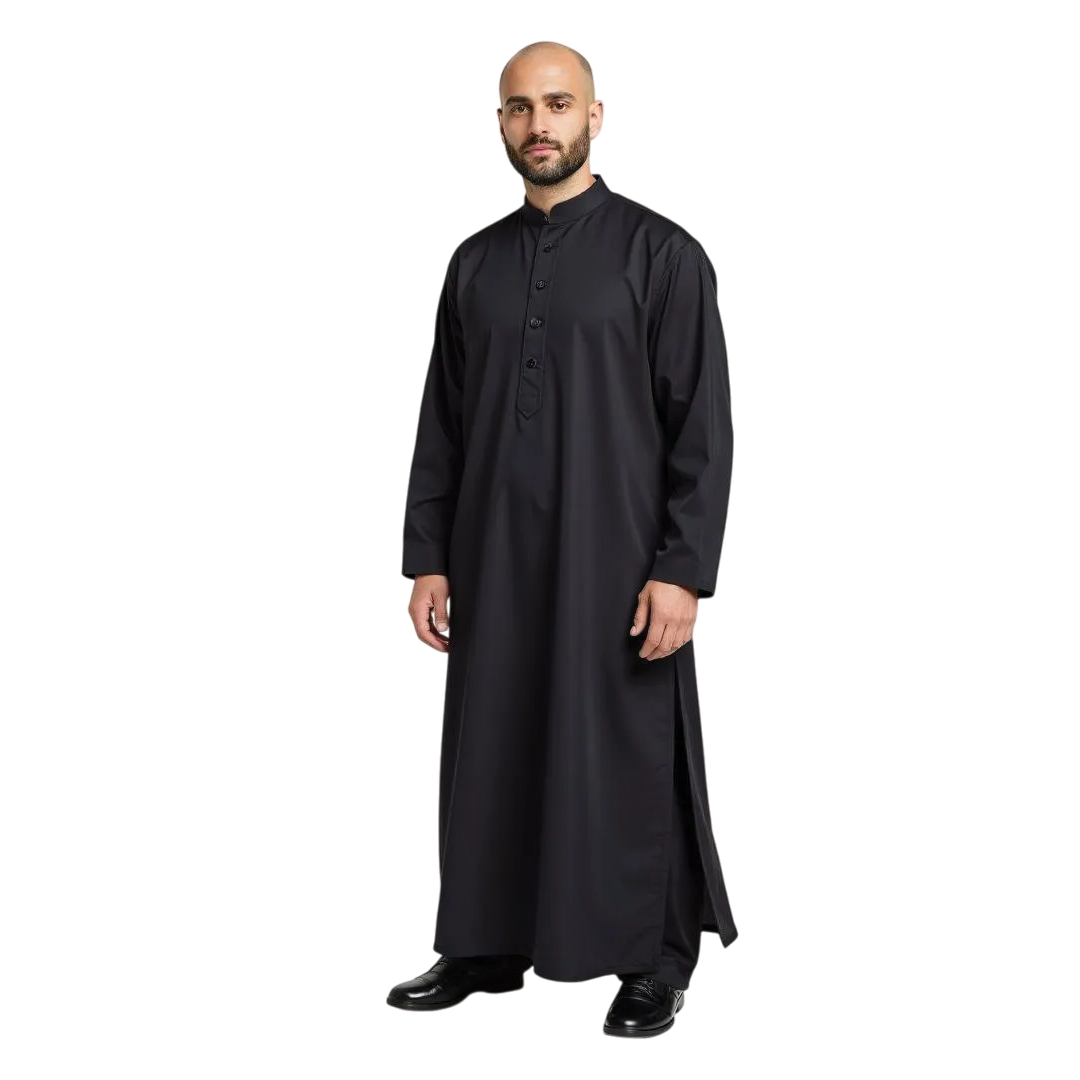 Azhar Black Classic Thobe with Side slit and Shalwar
