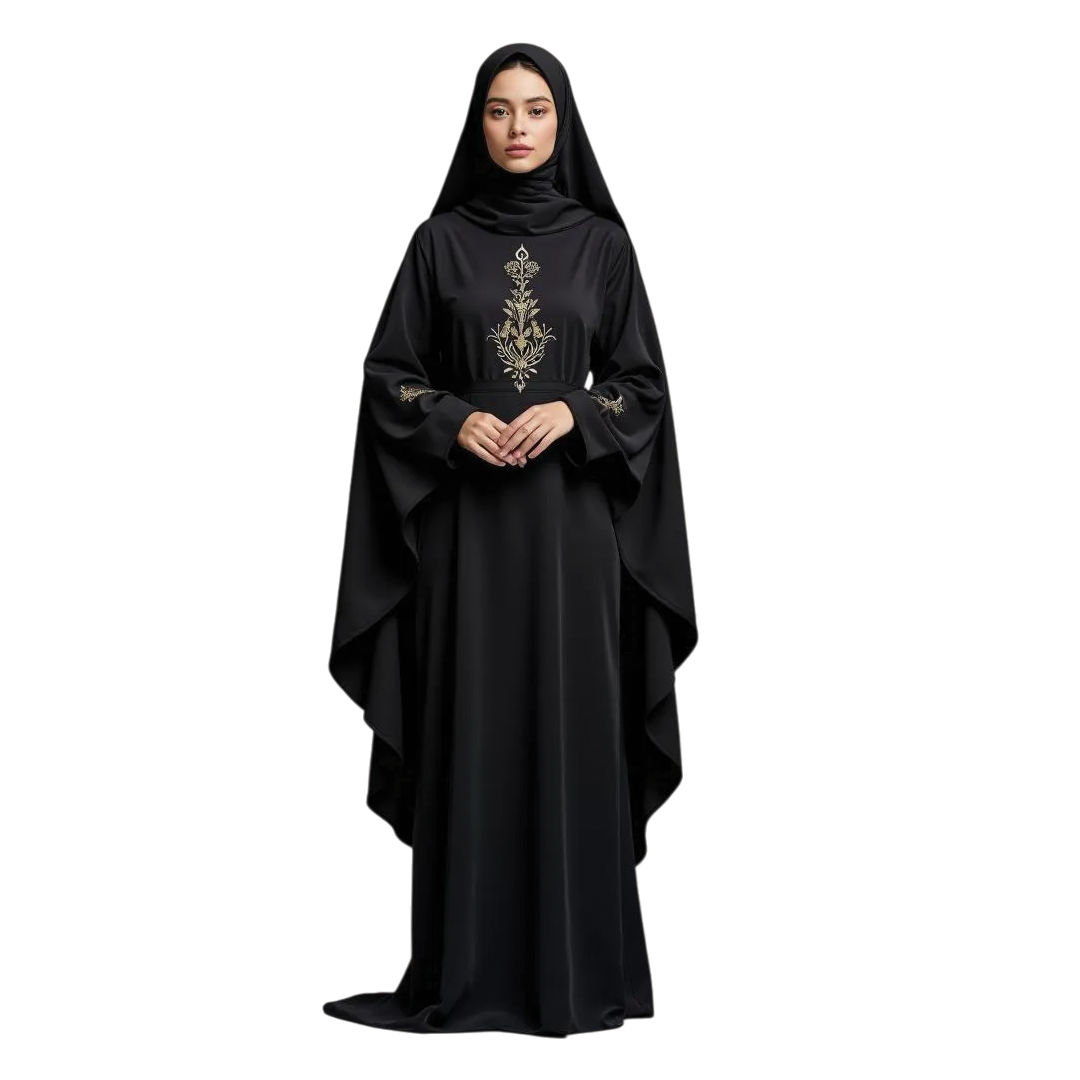Amani Black Gold Embroidered Premium Abaya