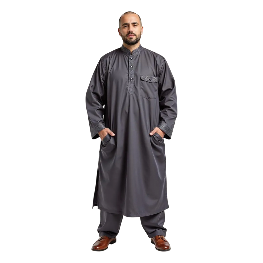 Riyaz Steel Grey Kameez & Shalwaar Set For Men